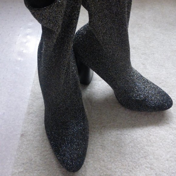 ALDO sparkly black gold soft metallic knit sock mid-ankle boots - Picture 6 of 9